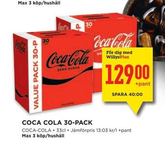 Willys Coca cola 30-pack erbjuda