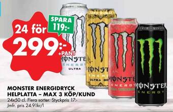 ÖoB Monster energidryck helplatta - max 3 köp/kund erbjuda