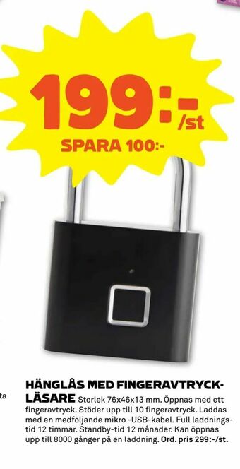Hänglås med fingeravtryckläsare