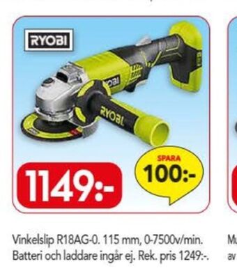 Bo Ohlsson Ryobi vinkelslip erbjuda