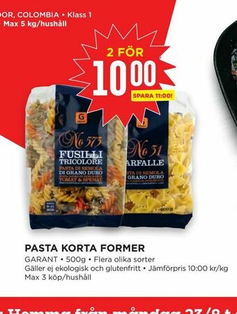 Willys Hemma Pasta korta former erbjuda