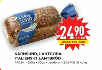 Kärnsund, lantgoda, italienskt lantbröd