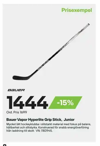 Bauer Vapor Hyperlite Grip Stick, Junior