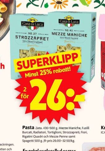 ICA Supermarket Casa di luca pasta sorterad erbjuda