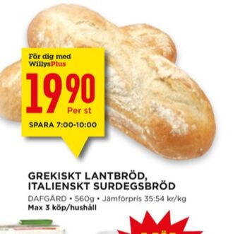 Willys Dafgårds butiksbakat matbröd erbjuda