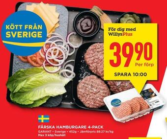 Willys Hemma Färska hamburgare 4-pack erbjuda