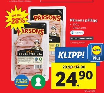 Lidl Pärsons pålägg erbjuda
