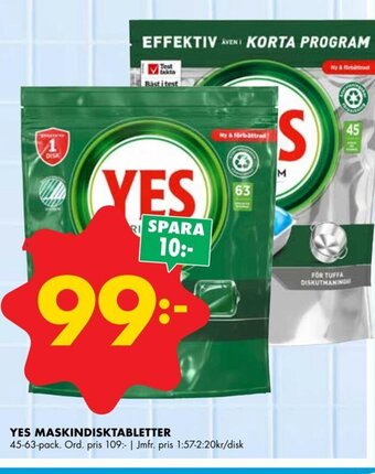 ÖoB YES MASKINDISKTABLETTER erbjuda