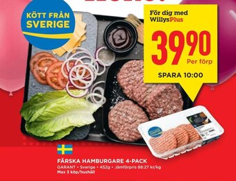 Willys Hemma FÄRSKA HAMBURGARE 4-PACK GARANT erbjuda