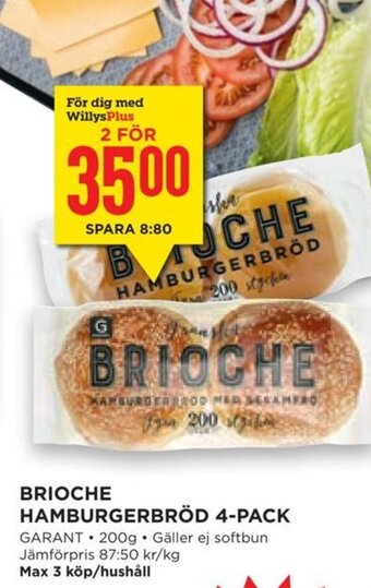 Willys Hemma BRIOCHE HAMBURGERBRÖD 4-PACK erbjuda