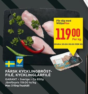Willys Färsk kycklingbröstfilé, kycklinglårfilé erbjuda