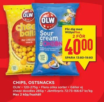Willys Hemma Chips, ostsnacks erbjuda