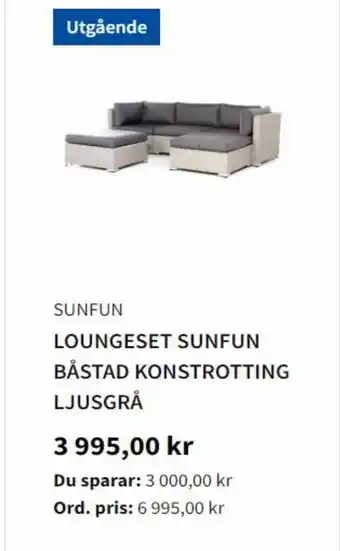 Bauhaus LOUNGESET SUNFUN BÅSTAD KONSTROTTING LJUSGRÅ erbjuda