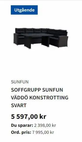 SOFFGRUPP SUNFUN VÄDDÖ KONSTROTTING SVART