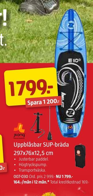 Jula Uppblåsbar sup-bräda 297x76x12,5 cm erbjuda
