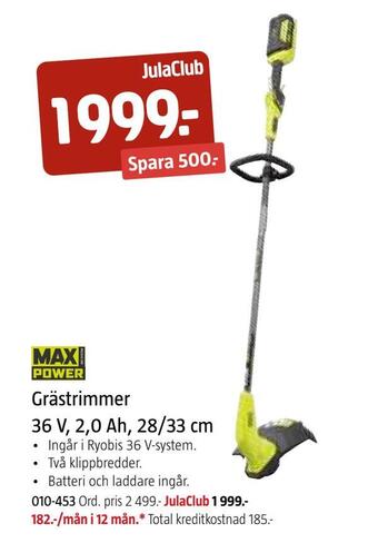 Jula Grästrimmer 36 v, 2,0 ah, 28/33 cm erbjuda