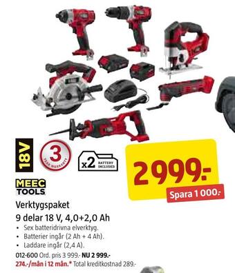 Jula Verktygspaket 9 delar 18 v, 4,0+2,0 ah erbjuda