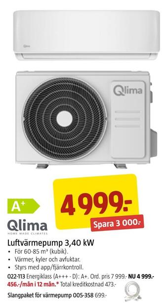 Jula Luftvärmepump 3,40 kw erbjuda