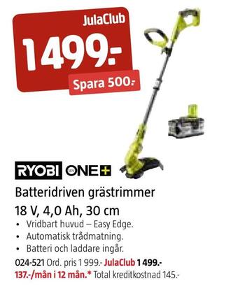Jula Batteridriven grästrimmer 18 v, 4,0 ah, 30 cm erbjuda
