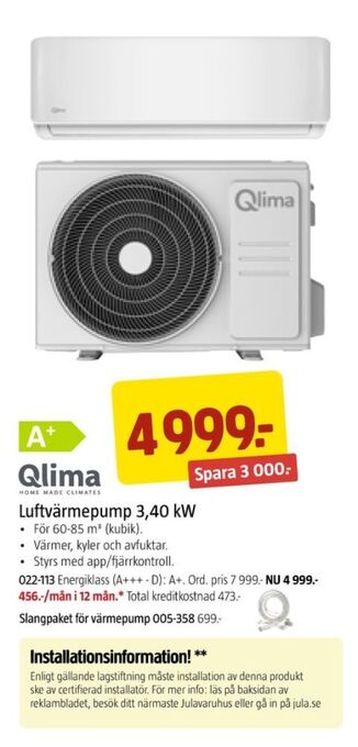 Jula Qlima värmepump erbjuda