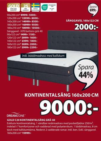 JYSK Gold c20 kontinentalsäng grå-40 erbjuda