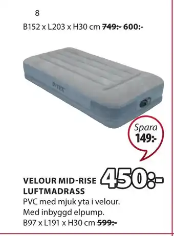 JYSK Velour mid-rise luftmadrass erbjuda