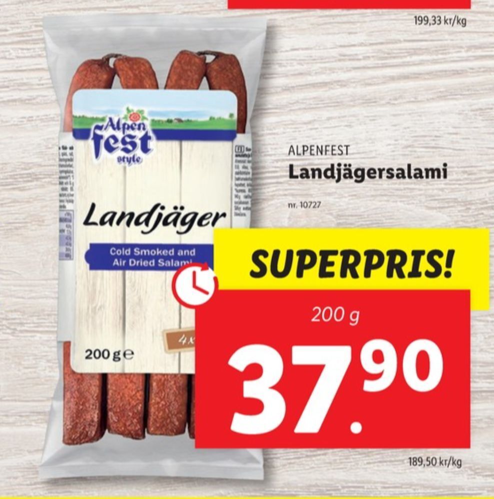 Alpen fest salami sticks erbjudande hos Lidl