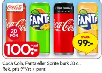 Bo Ohlsson Coca-Cola, Fanta eller Sprite burk 33cl erbjuda