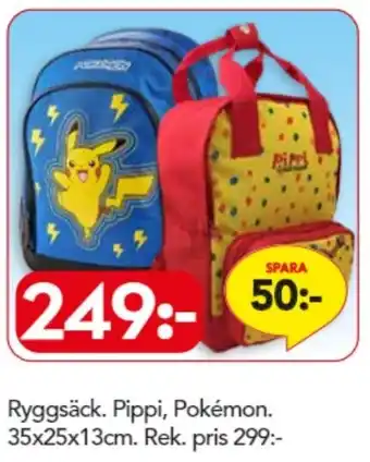 Pippi, Pokémon Ryggsäck 35x25x13cm