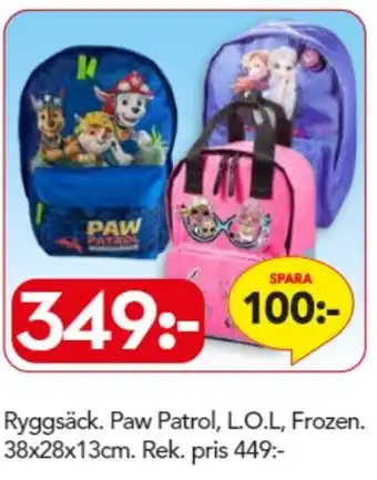 Paw Patrol, L.O.L, Frozen Ryggsäck 38x28x13cm