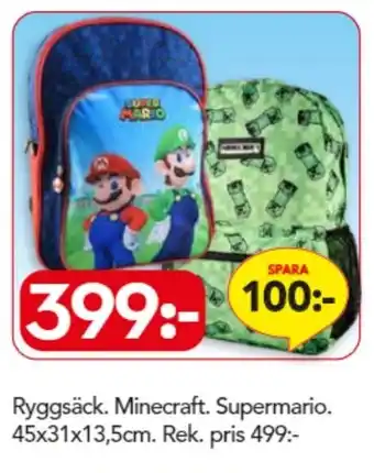Minecraft, Supermario Ryggsäck 45x31x13,5cm