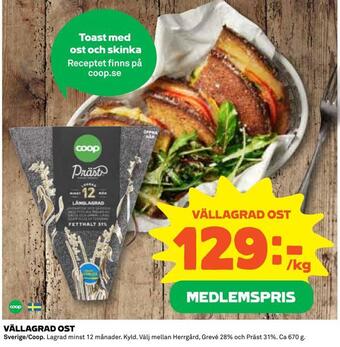 Coop Konsum Vällagrad ost erbjuda