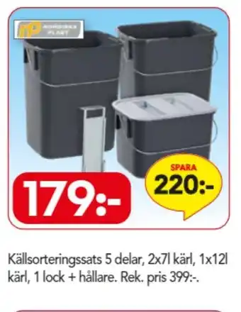 Bo Ohlsson Källsorteringssats 5 delar 2x7l kärl 1x12l kärl, 1 lock + hållare erbjuda