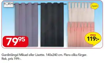 Bo Ohlsson Form Living Gardinlängd Mikael eller Lisette 140x240cm. erbjuda