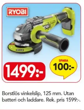 Ryobi Borstlös vinkelslip 125mm.
