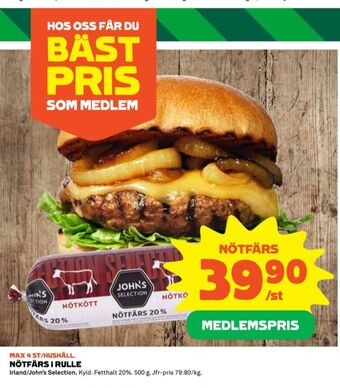 Coop Johns selection nötfärs 20% erbjuda