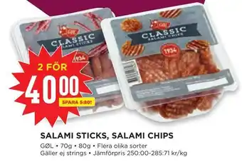 Willys Salami sticks, salami chips erbjuda