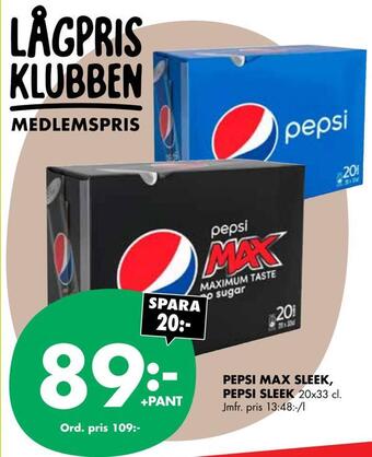 ÖoB Pepsi max sleek, pepsi sleek erbjuda
