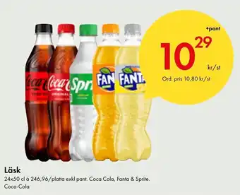 Läsk 24x50 cl à 246,96/platta exkl pant. Coca Cola, Fanta & Sprite. Coca-Cola