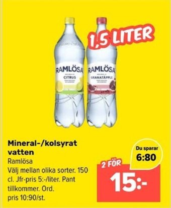 Coop Extra Mineral-/kolsyrat vatten Ramlösa erbjuda