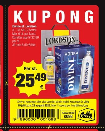 Calle Lordson gin erbjuda