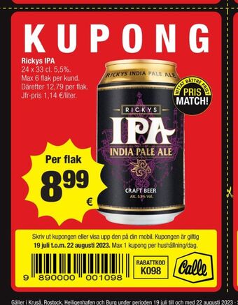 Calle Ipa öl erbjuda