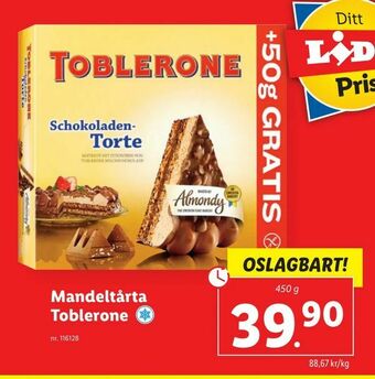 Lidl Mandeltårta Toblerone erbjuda