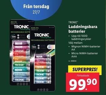 Lidl Laddningsbara batterier erbjuda