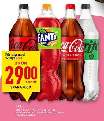 Willys LÄSK COCA-COLA FANTA SPRITE + 1,5L erbjuda