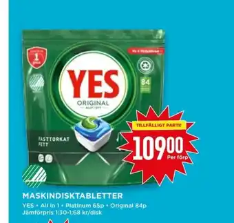 Willys MASKINDISKTABLETTER YES erbjuda