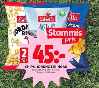 ICA Kvantum CHIPS, JORDNÖTSRINGAR Estrella erbjuda