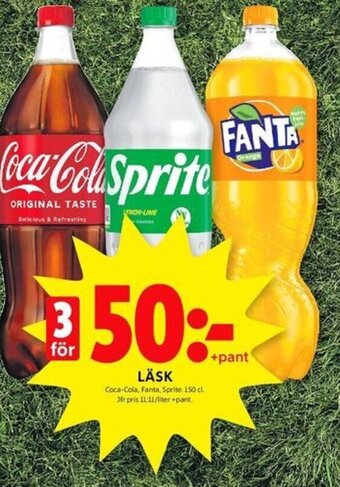 ICA Kvantum LÄSK Coca-Cola, Fanta, Sprite. 150 cl. erbjuda