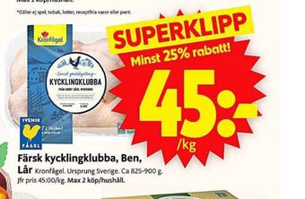 ICA Supermarket Kronfågel kycklingklubbor erbjuda