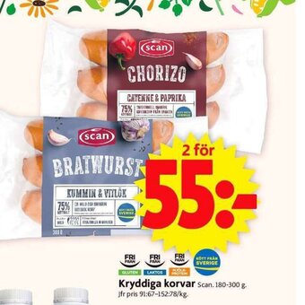 ICA Supermarket Kryddiga korvar Scan. 180-300 g erbjuda